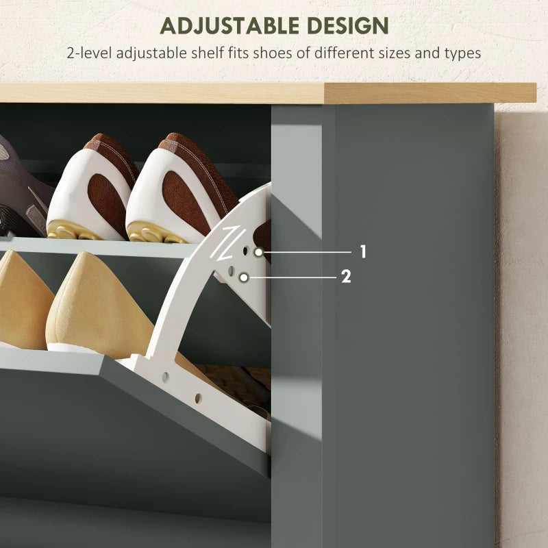 Shoe Storage Cabinet with 2 Flip Drawers and Adjustable Shelves for 12 Pairs of Shoes, Light Grey