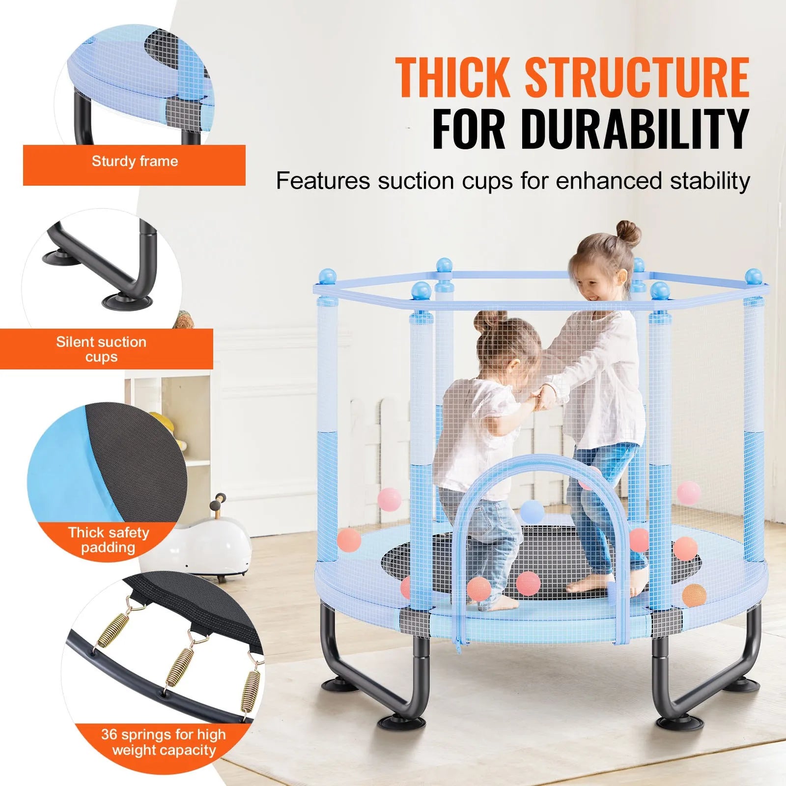 VEVOR 60" Trampoline for Kids Mini Toddler Trampoline with Net Indoor Outdoor