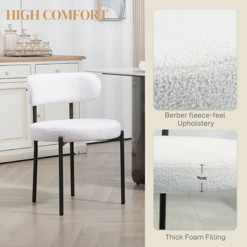 2 Pieces Kitchen Chairs, Modern Dining Chairs w/ Berber Fleece Upholstery and Steel Legs for Living Room, Cream White