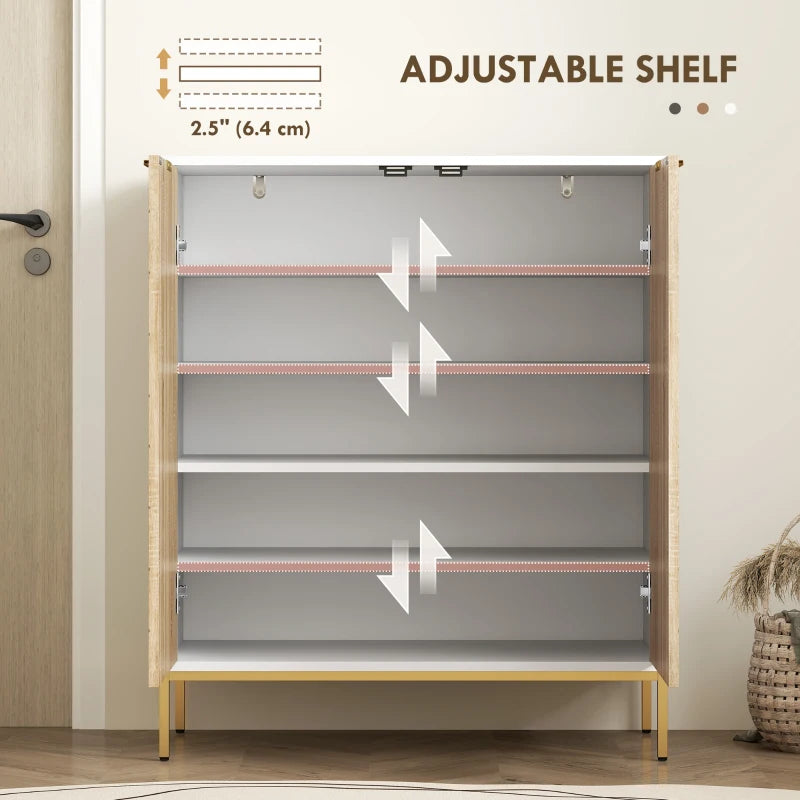 Shoe Storage Cabinet for 15 Pairs, Freestanding Shoe Cabinet with Doors and Adjustable Shelves for Hallway, White