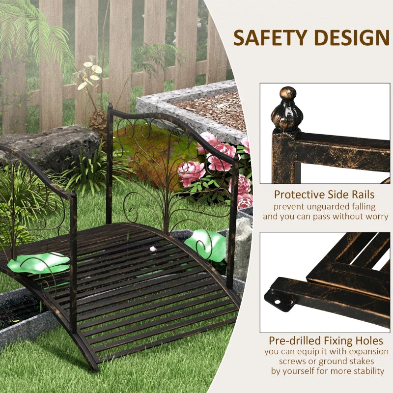 4FT Metal Garden Bridge Decorative Arc Bridge with Guardrails Black Bronze
