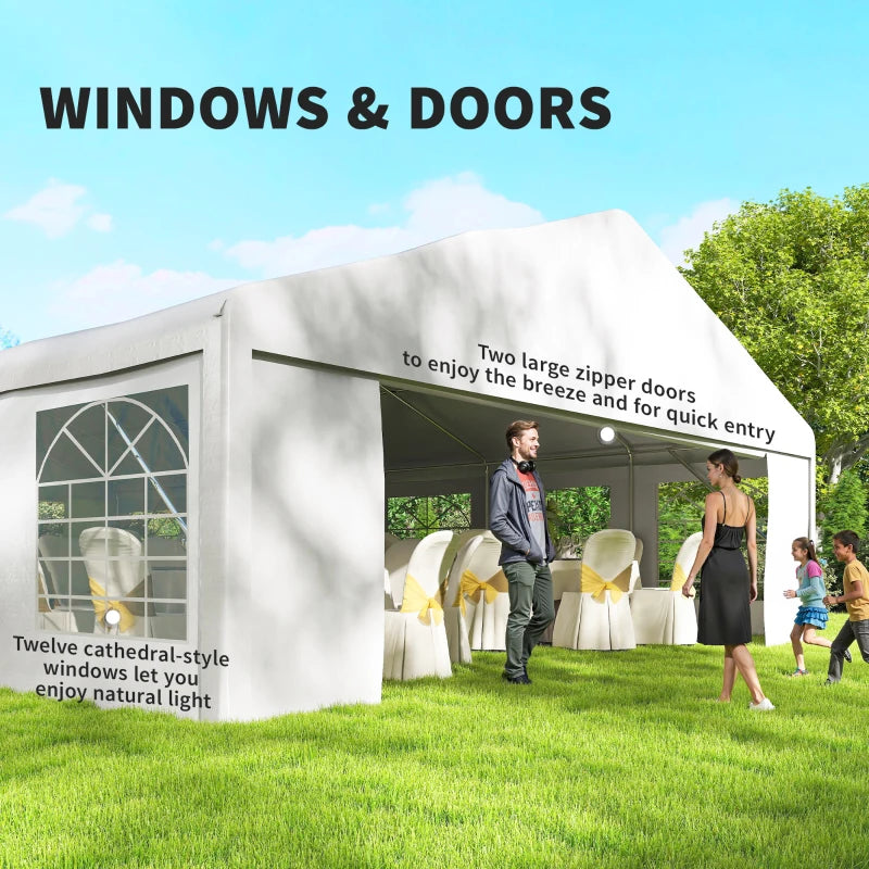 23' x 39' Party Tent, Heavy Duty Outdoor Canopy Tent Shelter with 2 Doors and 12 Windows for Parties, Events, White