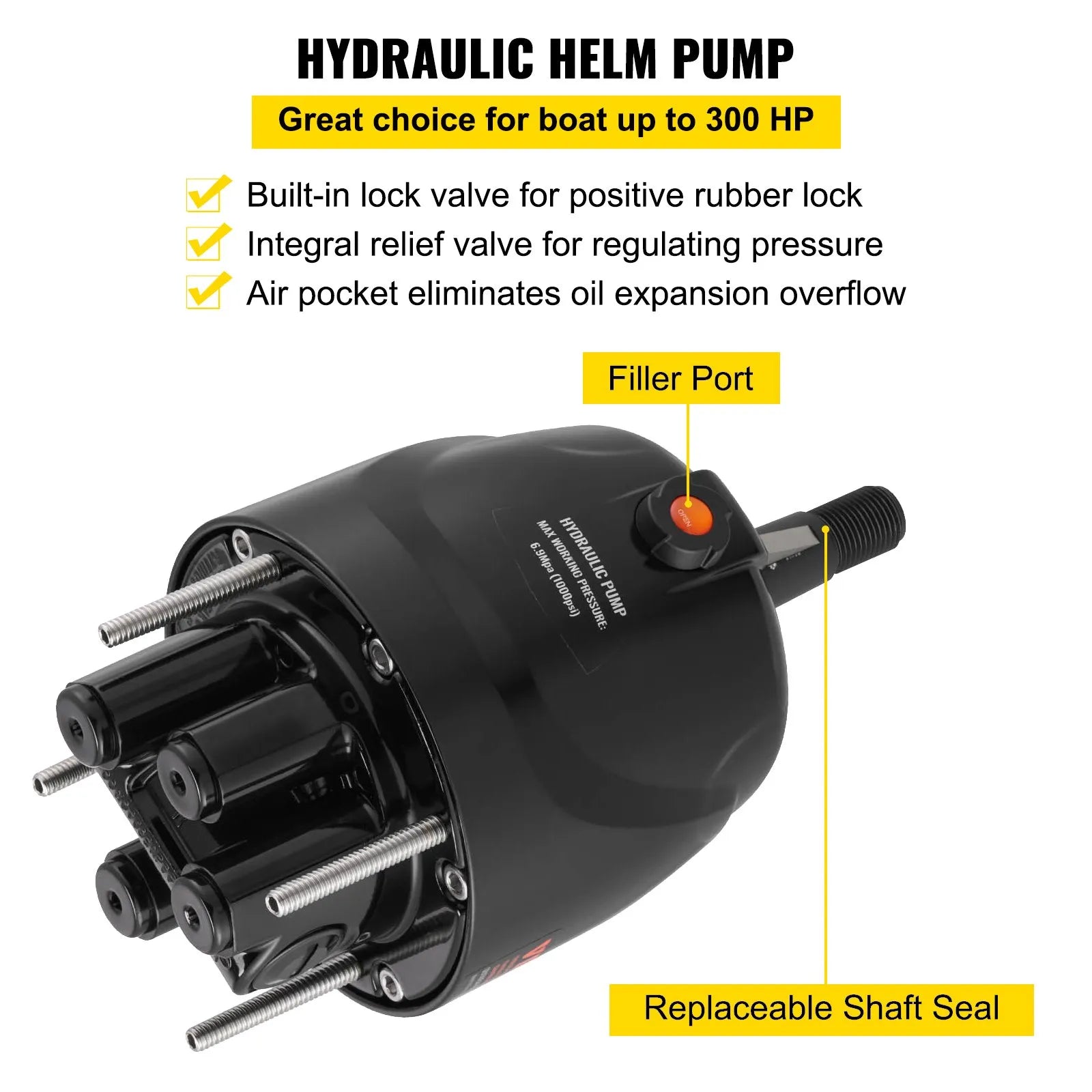 Hydraulic Boat Steering Kit Hydraulic Steering, 300HP Helm Pump, Cylinder, Wheel