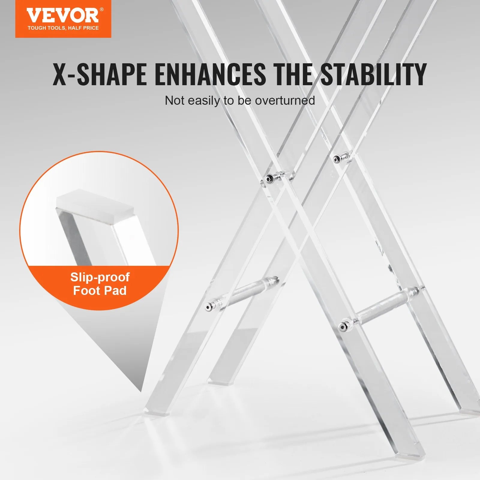 VEVOR Acrylic Folding Tray Table, Acrylic End Table with Folding X Leg, Clear Acrylic Side Table for Coffee, Drink, Food, Snack used in Living Room, Bedroom, and Study