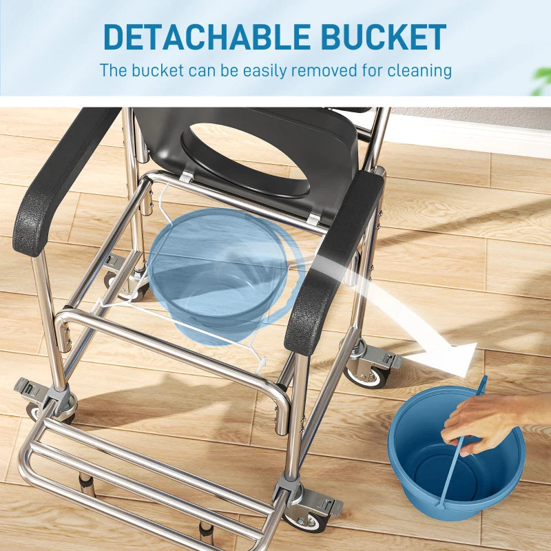 3-in-1 Shower Commode Wheelchair, Transport Beside Commode Chair with Padded Seat for the Elderly, Disabled