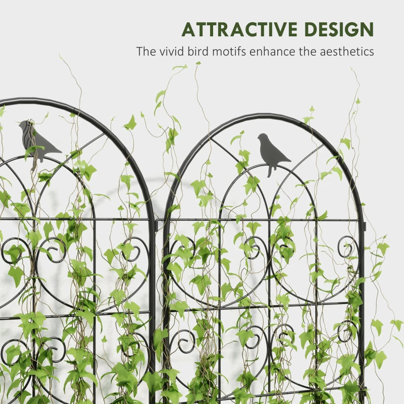 Set of 2 Metal Garden Trellis, Decorative Trellis Panels, Bird Design, 19.7" W x 47.2" H, Black