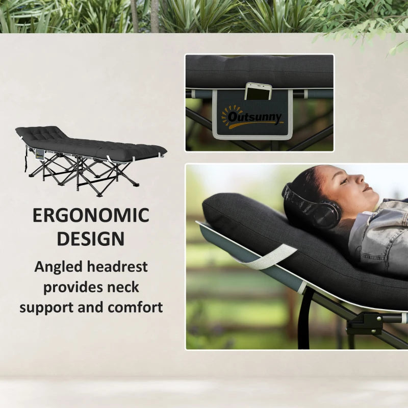 26.8" Wide Folding Bed, Camping Cot for Adults with Cushion, Carry Bag, Max Load 330 LBS, Black