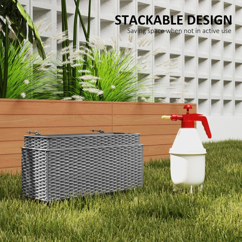 2 Pack 20 Inch Hanging Flower Pots, Railing Planter Box for Fence, Garden, Rattan Look, Grey