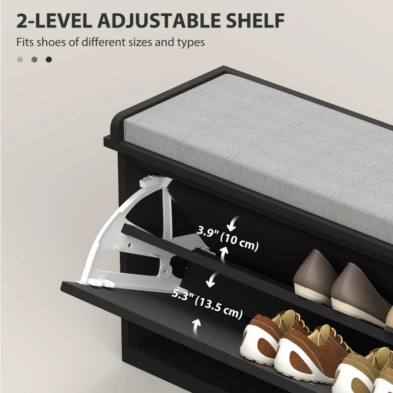 Shoe Storage with Seat, Upholstered Hallway Bench, Shoe Bench with Flip Drawer, Adjustable Shelf for 8-10 Pairs of Shoes