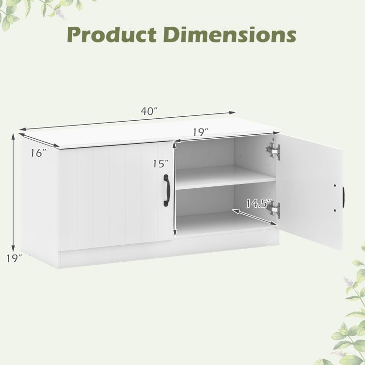 2-Door Shoe Bench Shoe Storage Cabinet with Adjustable Shelves-White