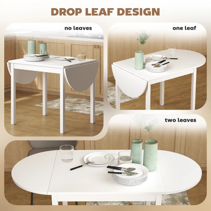 Solid Wood Kitchen Table, Drop Leaf Tables for Small Spaces, Folding Dining Table, White