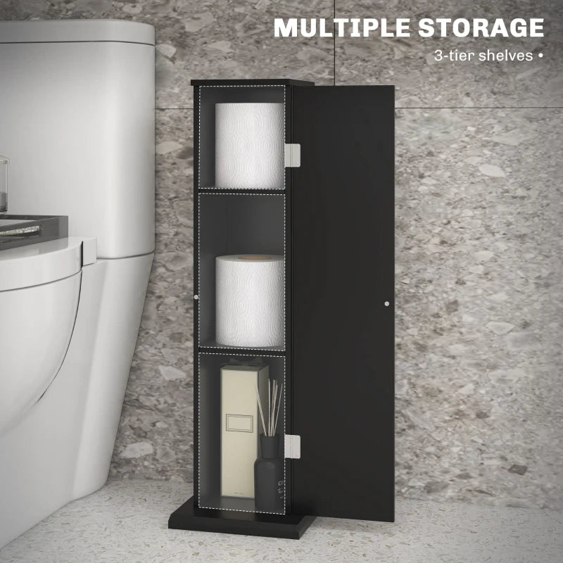 Small Toilet Paper Cabinet, Bathroom Corner Cabinet with Doors and Shelves for Paper Shampoo, Black