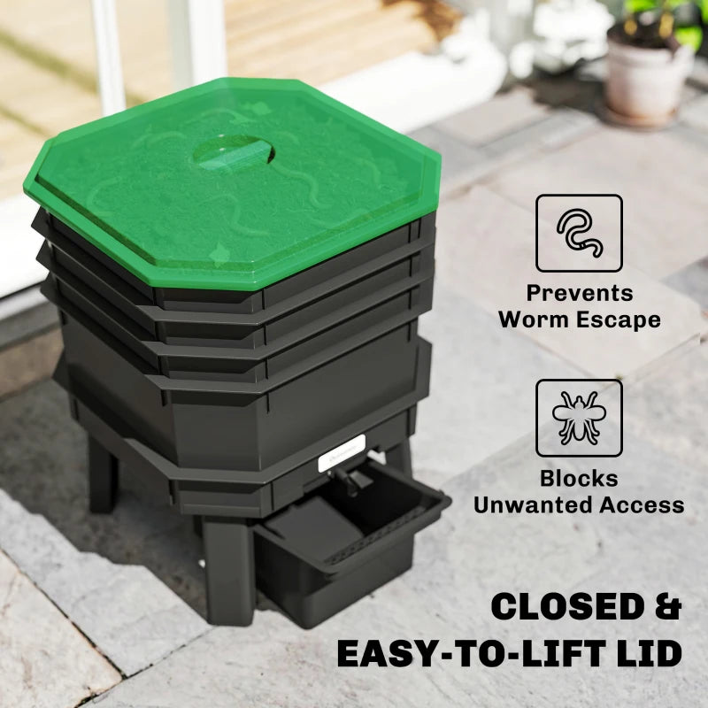 4-Tray Worm Composter Bin, 7.4 Gal Outdoor & Indoor Worm Composter for Recycling Food Waste, Dark Green
