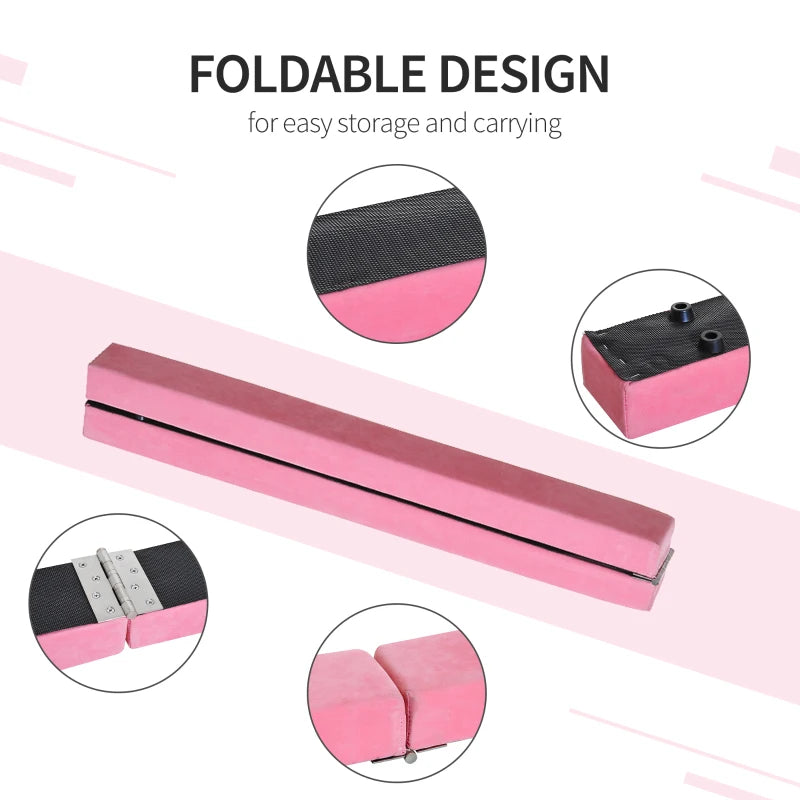Soozier 7ft Folding Balance Beam, Gymnastics Beam with Wood Core, Pink