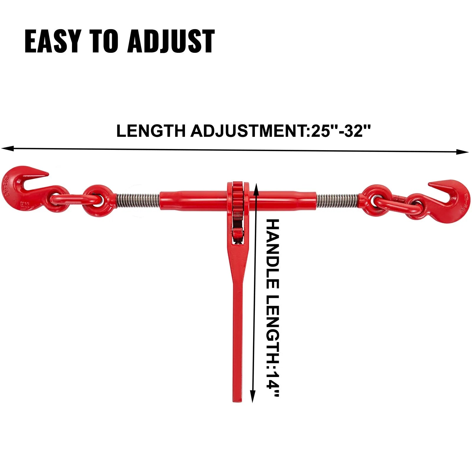 VEVOR 9215LBS 3/8\" – 1/2\" Ratchet Binders 9,215 LBS Secure Working Load, G70 Hooks and Adjustable Length, for Grade 70-80 Chains, Tie Down, Hauling, Towing, 4-Pack, Red