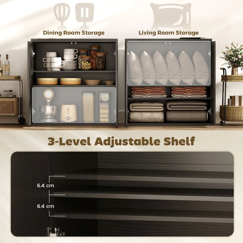Sideboard Buffet Cabinet, 30.7" Kitchen Cabinet with Soft-Close Door and Adjustable Shelves, Distressed Black Grey