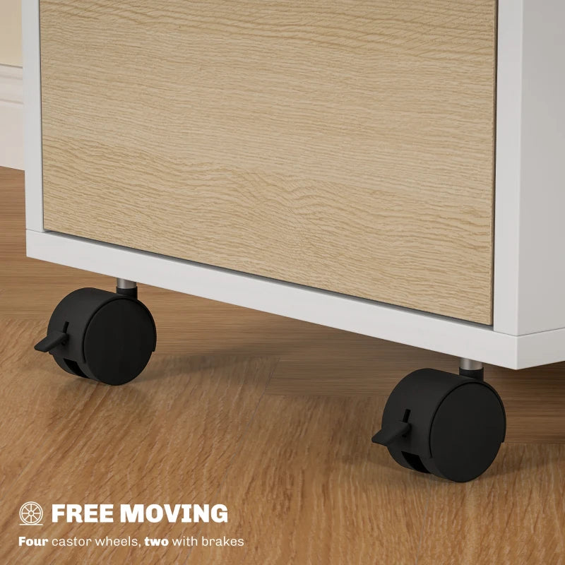 3 Drawer File Cabinet with Wheels, Vertical Filing Cabinet with Lock, Oak
