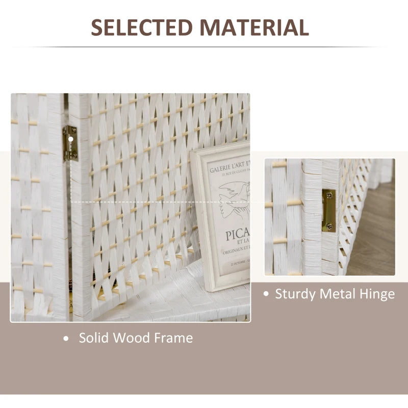 4 Panel Room Divider with Shelves, 6 FT Freestanding Folding Privacy Screen, Partition Wall Divider for Bedroom, White