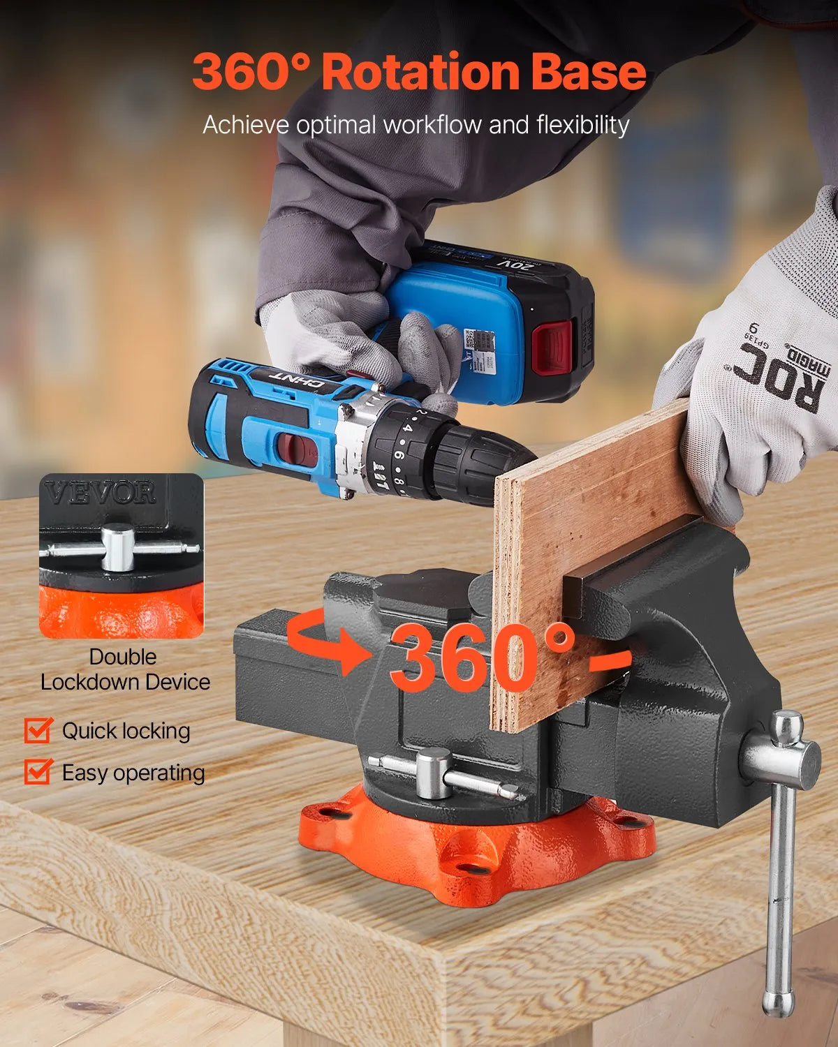VEVOR 5" Bench Vise Multipurpose Heavy Duty Ductile Iron Swivel Locking Base