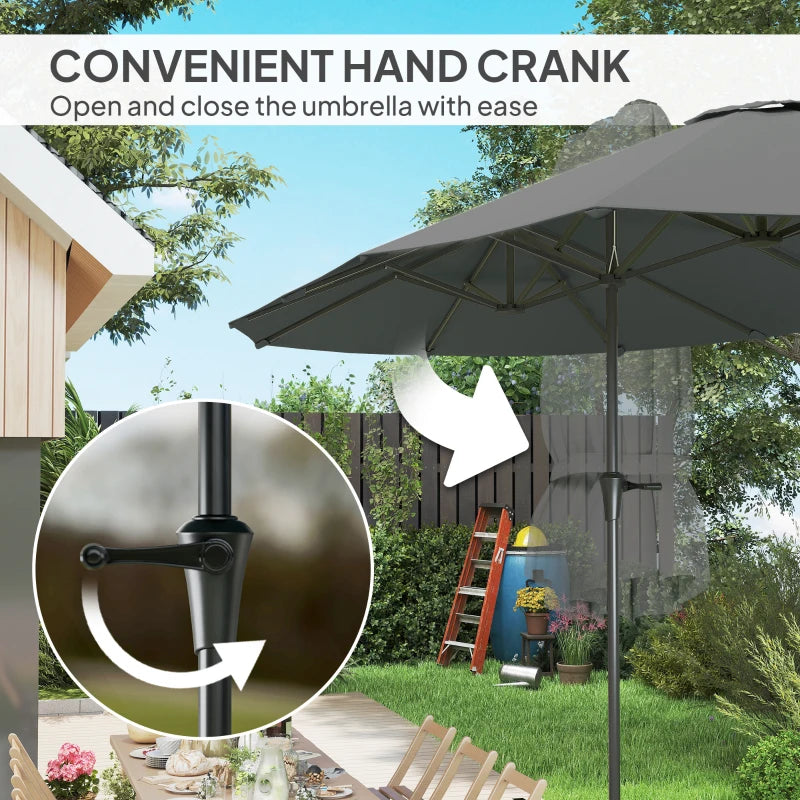 13ft Double-Sided Patio Umbrella with Crank Handle, for Poolside, Deck, Garden, Light Grey