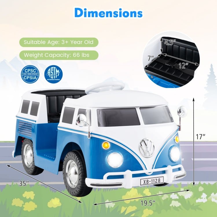 12V Ride On Car Licensed Volkswagen Ride-on Bus with Cup Holder and LED Headlights for 3+ Years Old-Blue