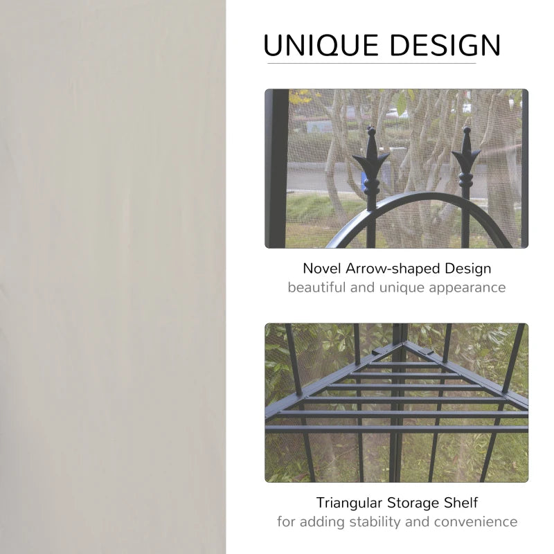 10' x 10' Steel Outdoor Patio Gazebo Canopy with Removable Mesh Curtains, Display Shelves, & Steel Frame, Brown
