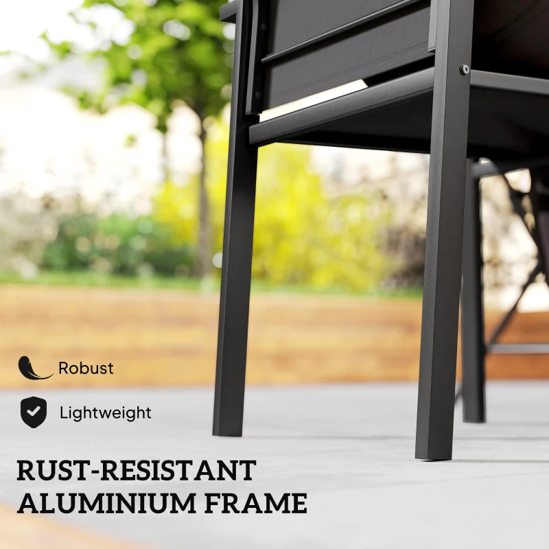 Set of 2 Outdoor Garden Chairs, Stackable Patio Dining Chairs with Breathable Fabric, Armrests and Backrest, Black