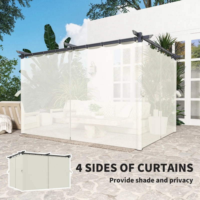 10' x 13' Pergola with Retractable Canopy and Curtains, UPF30+ Sun Shade Shelter for Grill, Garden, Backyard, Deck