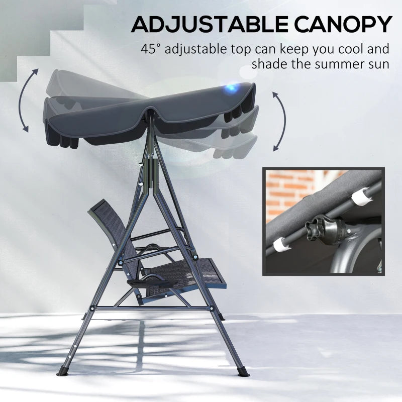 3-Seat Patio Swing Chair, Outdoor Canopy Swing Glider with Adjustable Shade, Grey