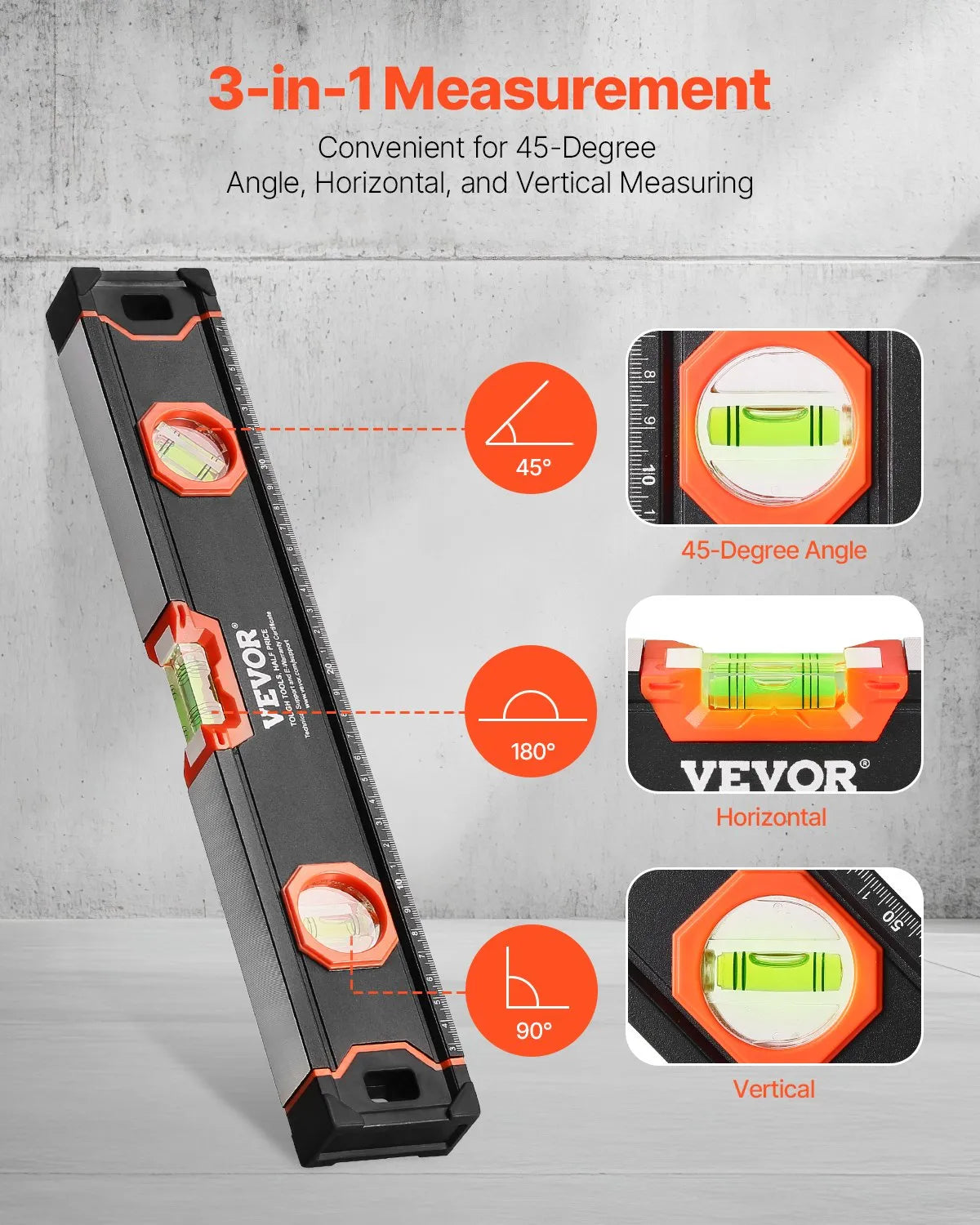 VEVOR 4-Piece Torpedo Level 48/24/16/10 In Aluminum Alloy Body with Bubble Vials
