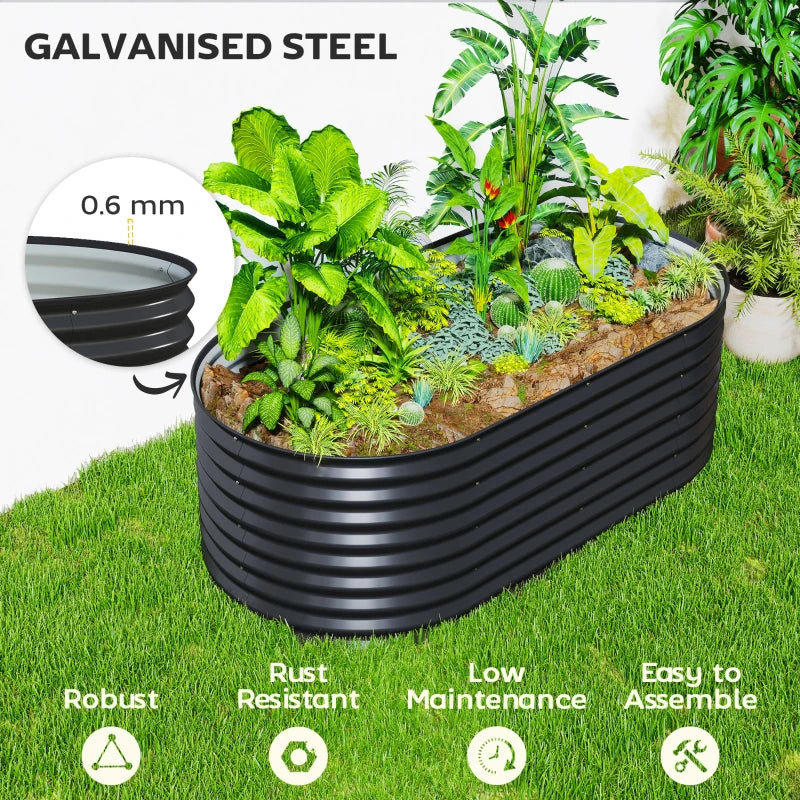 5 x 2.5 x 2 ft Galvanized Raised Garden Bed, Easy DIY Oval Planter Box with Safety Edging and Gloves, Black