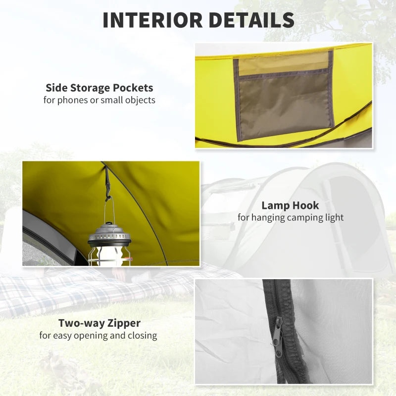 4 Person Camping Tent, Easy Pop Up Tent with Doors, Windows and Carry Bag, Automatic Setup Tent for Hiking, Yellow