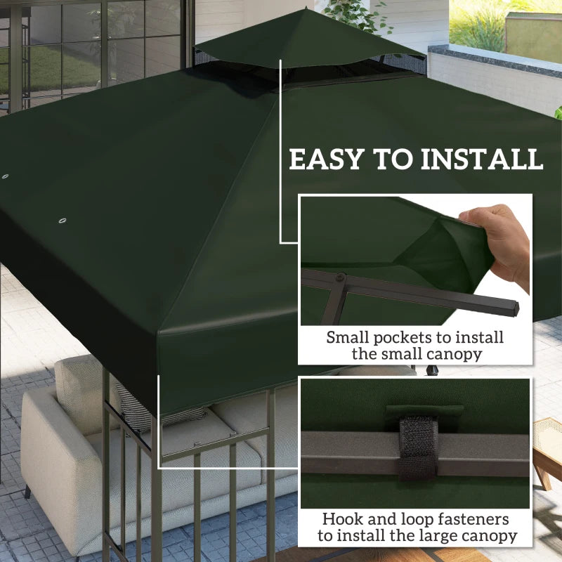10' x 10' Gazebo Canopy Replacement Cover, 2-Tier Garden Gazebo Roof Replacement, UPF30+, TOP COVER ONLY, Green