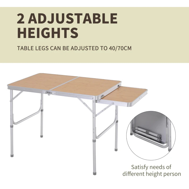 3ft Picnic Table with Slide Shelf Outdoor Portable Aluminum Folding Table 2 Adjustable Height