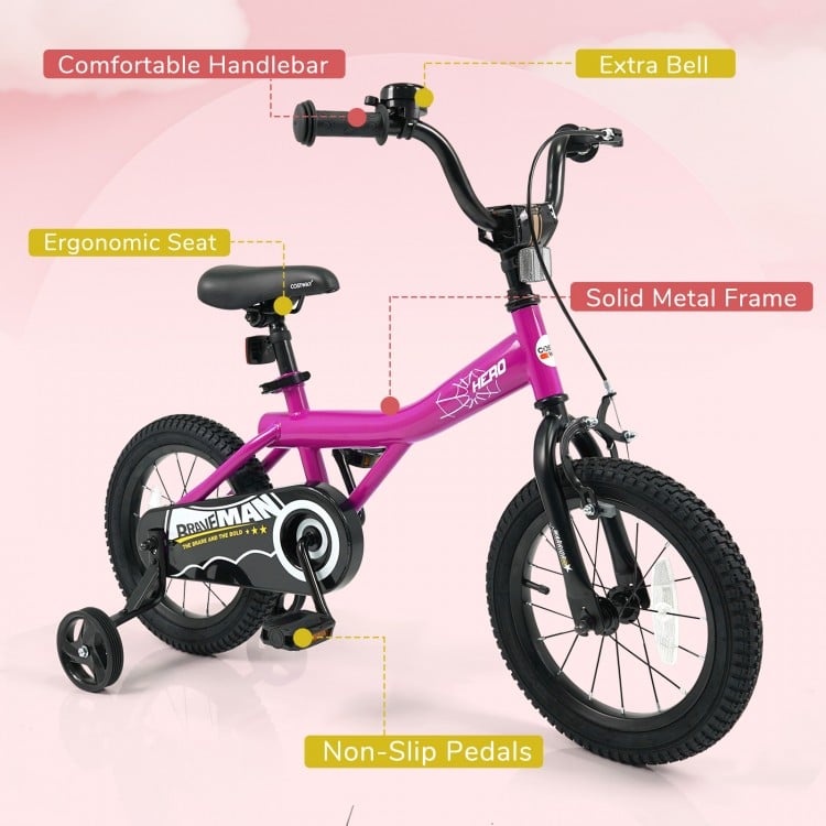 14-Inch Kids Bike with Removable Training Wheels Pink-Brave Hero
