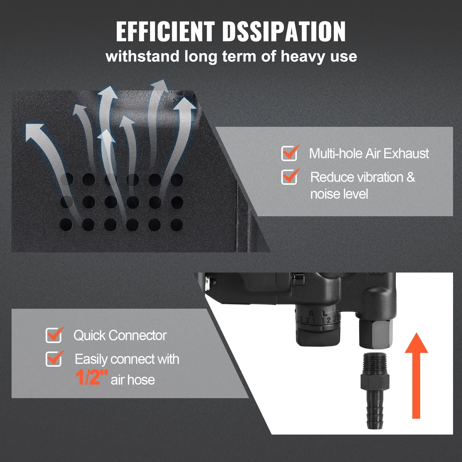 VEVOR 1 Inch Air Impact Wrench, Up to 2730 ft-lbs Reverse Torque Output 1" Pneumatic Impact Gun Lightweight w/ 2 Handles for Heavy Duty Repairs and Maintenance