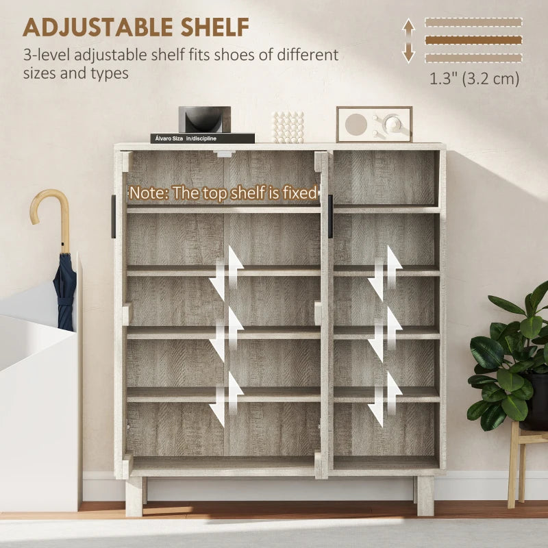 Shoe Storage with Double Doors and Open Shelves 17 Pair Shoe Storage Organizer for Entryway Hallway Light Grey