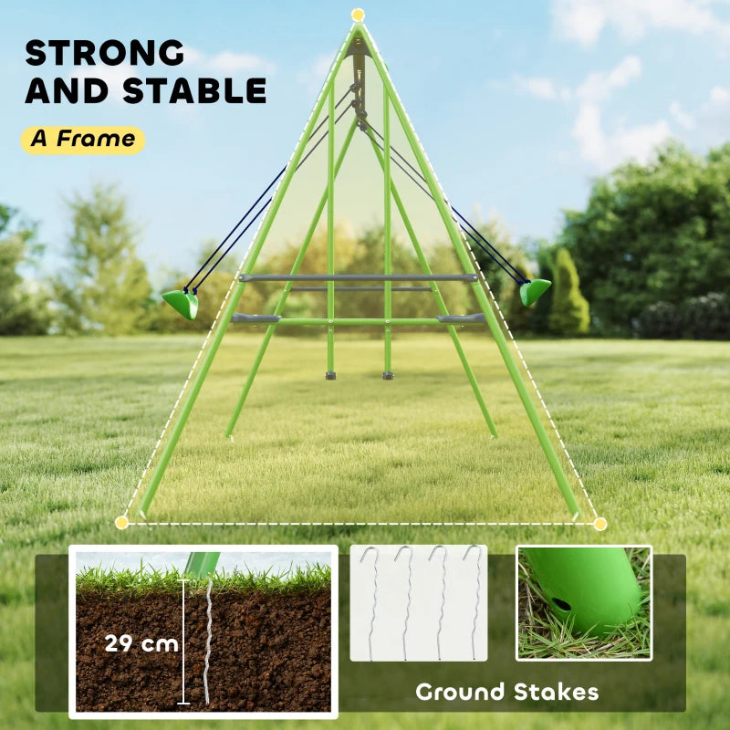 3 in 1 Metal Swing Set with Double Swings, Glider for Backyard, Outdoor, Playgroundt, Green