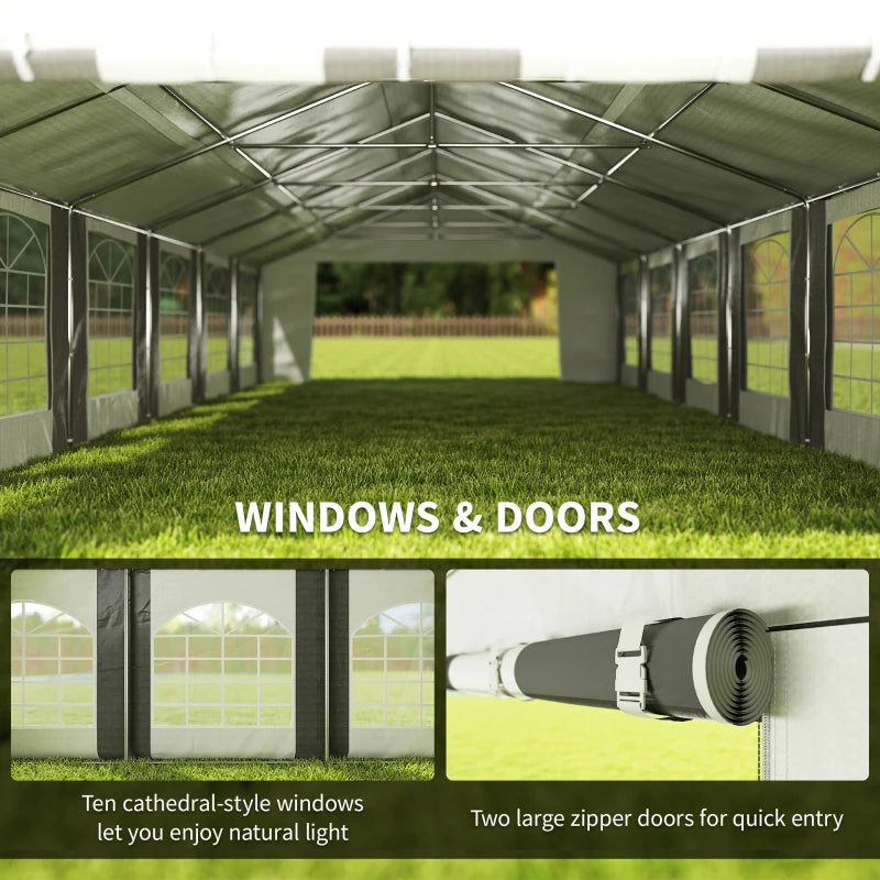 20'x33' Heavy Duty Large Party Tent Event Tent with Removable Sidewalls, for Weddings, Parties, Carports, Grey