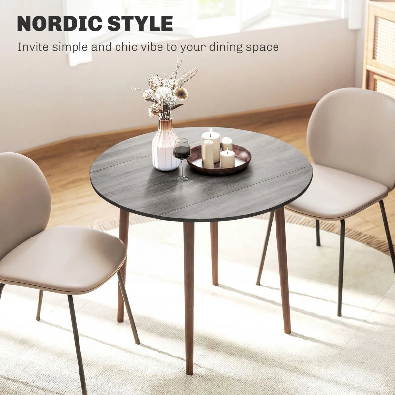 35" Folding Dining Table, Collapsible Drop Leaf Table with Round Tabletop, Wood Legs, Distressed Light Grey