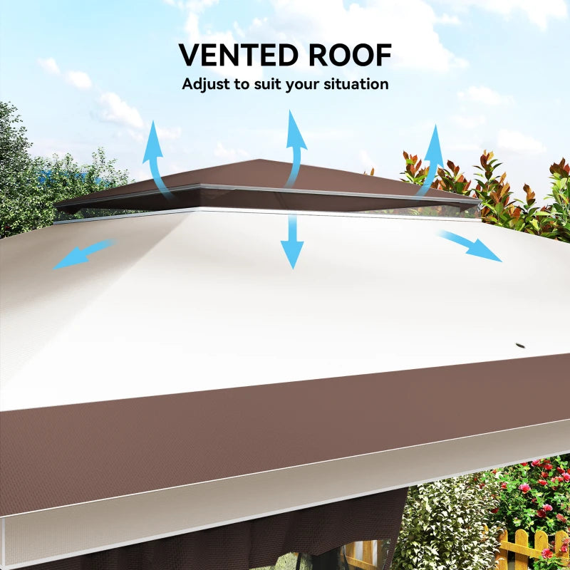 12' x 12' Pop Up Canopy Sun Shade Instant Tent Folding with Mesh Sidewalls, Beige and Dark Brown
