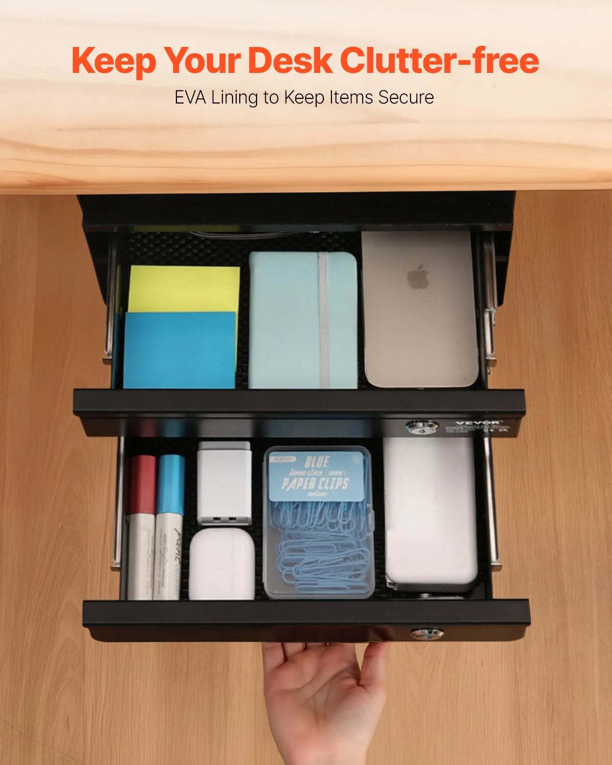 VEVOR 2 Drawer 13" Lockable Under Desk Drawer Organizer Slide-out Drawer Office