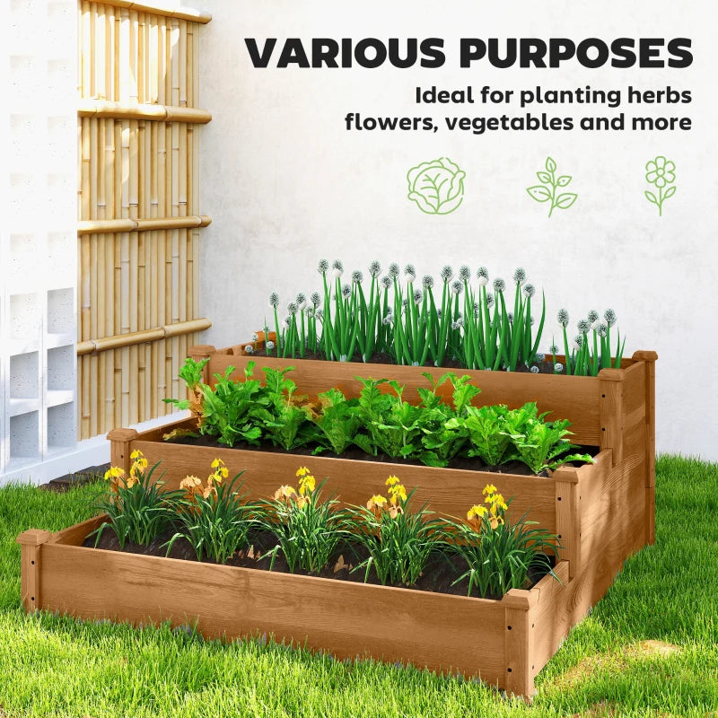 3-Tier Garden Bed Planter Box for Backyard, Patio, 49"x49"x22", Brown