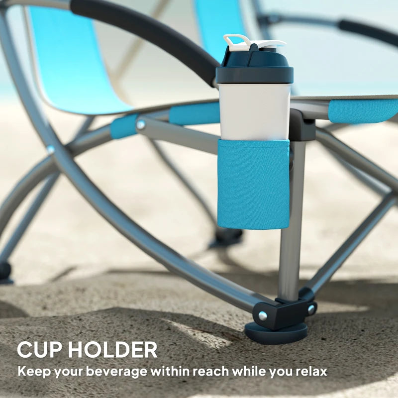 Set of 2 Folding Beach Chairs with Mesh Back, Carry Bag and Cup Holder for Outdoor Camping Lawn, 27.6" x 22.8" x 31.1"