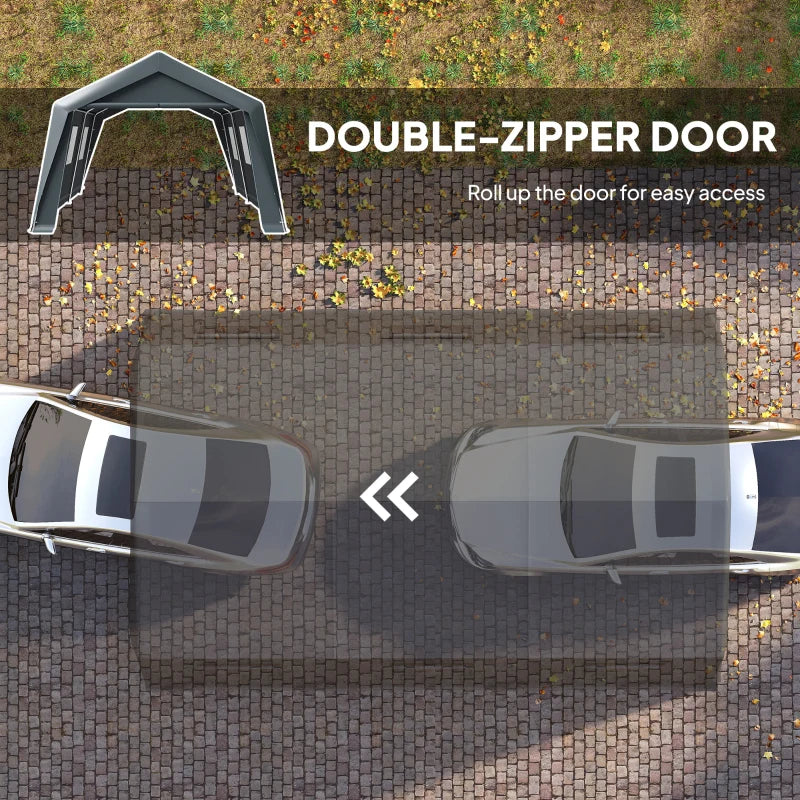 20 x 13 ft Carport, Portable Garage with Roll-Up Door and Windows, PE Canopy, Steel Frame, Dark Grey