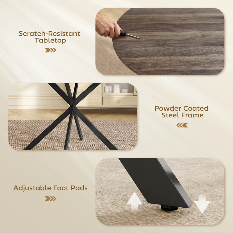 40" Round Kitchen Table for 4, Industrial Dining Table with Steel Legs for Dining Room, Distressed Brown