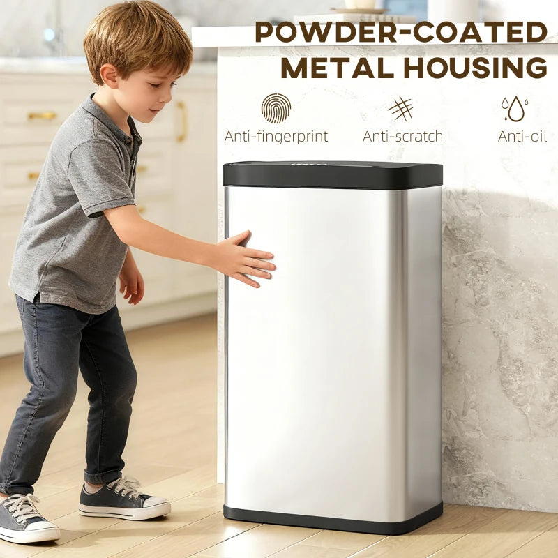 12 Gallon Sensor Can, Automatic Garbage Can with Soft-Close Lid, Fingerprint-Proof Stainless Steel, Silver