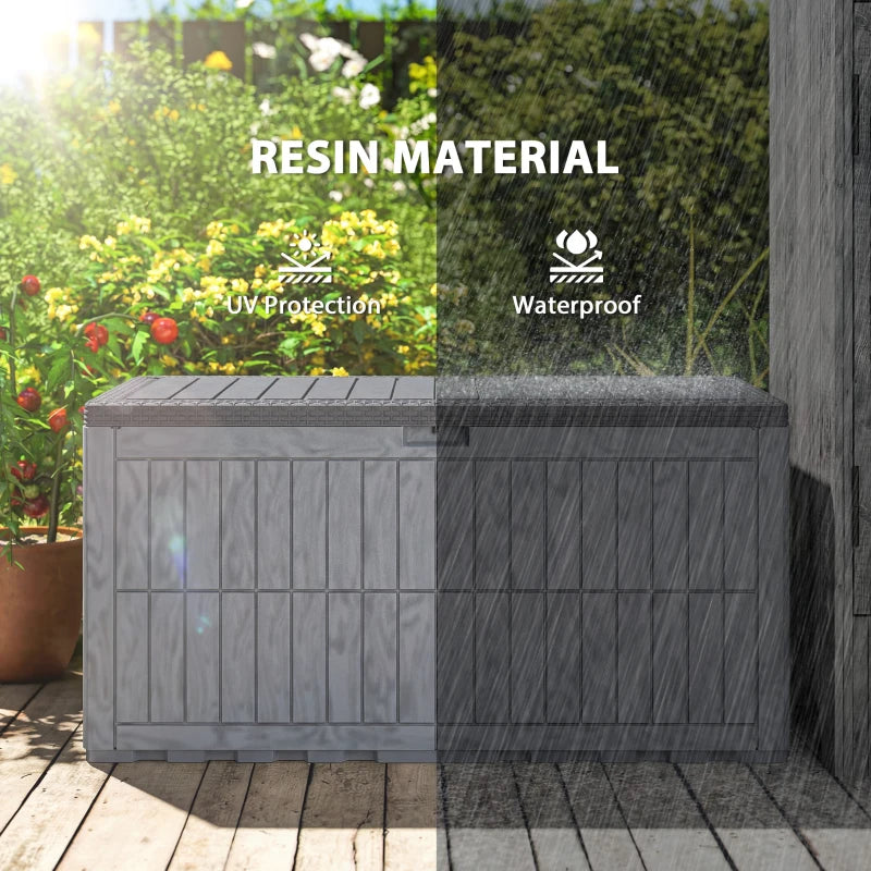 220 Gallon Resin Deck Box, Waterproof Lockable Outdoor Storage Box with Pneumatic Gas Rods, Side Handles