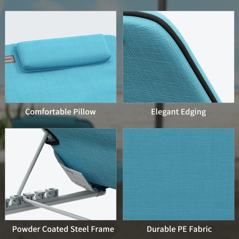 2 Pieces Beach Lounge Chair, Outdoor Folding Chaise Lounge Set w/ Pillow for Sunbath, Snap, Blue
