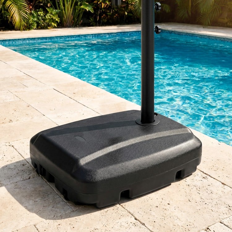 220 LBS Cantilever Patio Umbrella Base Stand with Wheels Fillable offset Umbrella Stand-Black